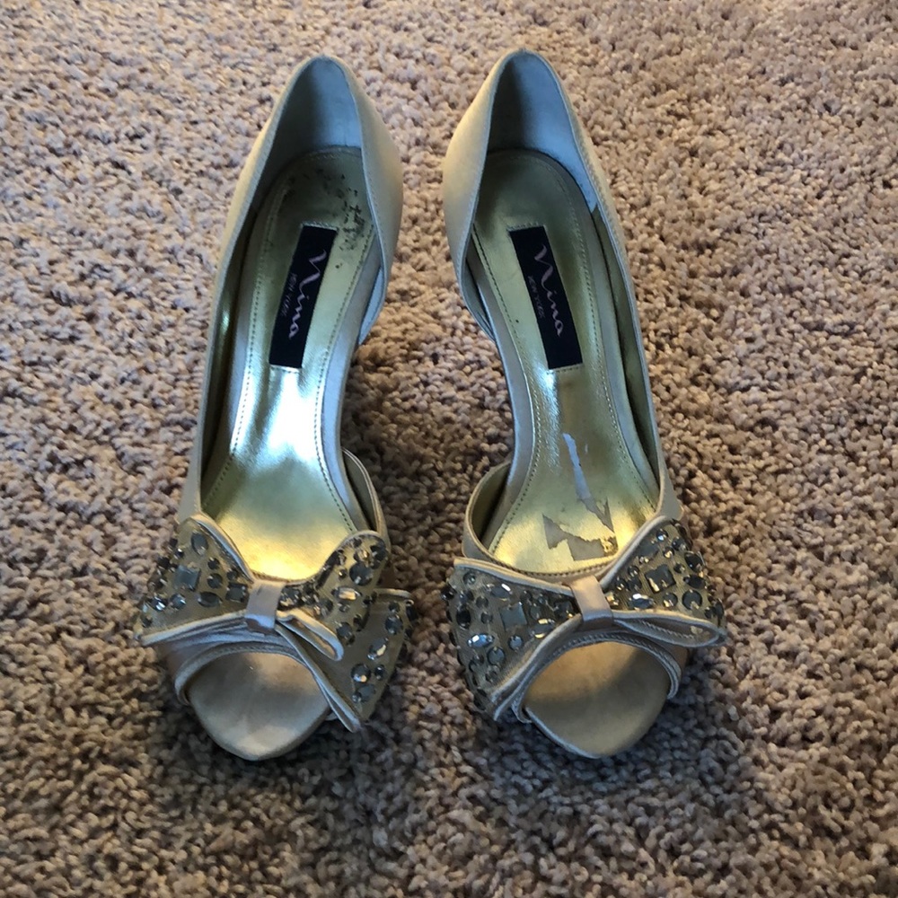 Gold and Jeweled Bow Heels